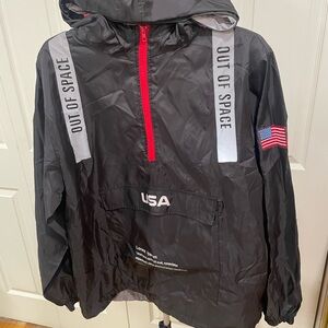 Black USA Windbreaker Jacket with Red Accents